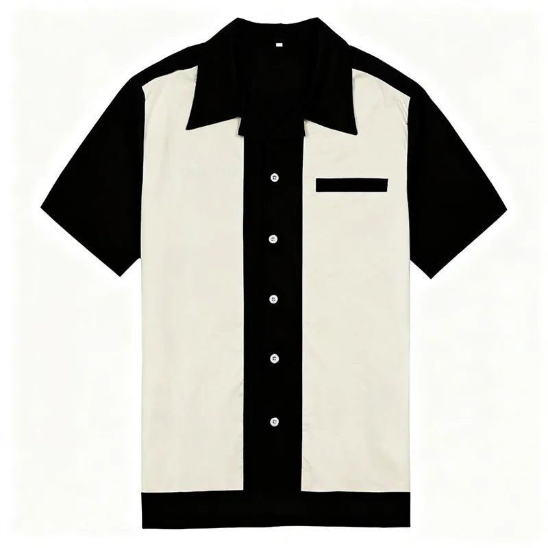 Camisa casual masculina de manga curta com lapela de boliche, camisa esportiva diária, roupas de clube confortáveis e respiráveis, entrega rápida