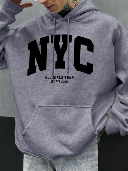 New York City Letter Eye-Catching Printed Man Hoodies Soft Casual Hoody Autumn Sportswear Fleece Hip Hop Tops Fashion Clothing