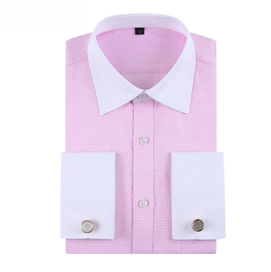 Quality French Cufflinks Shirt Men's Long Sleeve Tuxedo Male Brand Slim Fit White Button Cuff Social Men Dress Shirts