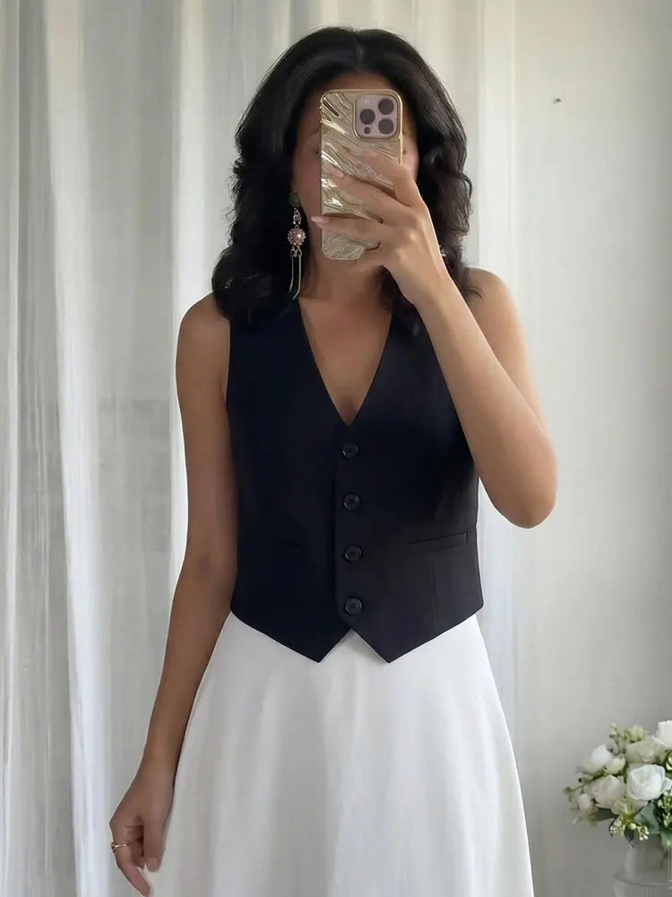 HH Moda Feminina Terno Sólido Colete Sem Mangas Colete Recortado Tops Coletes Primavera Verão Casual Senhora de Escritório Chic Tops
