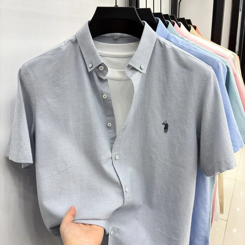 Camiseta masculina 100% algodão puro manga curta nova com bordado Paul Pony de marca de alta qualidade casual para negócios moderna e respirável