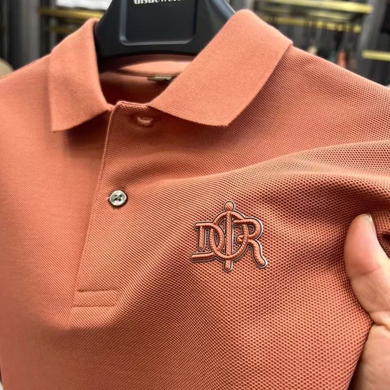 Camisa polo de manga curta para homens, 100% algodão, high-end, respirável, marca de luxo, bordado, moda, verão, 2024