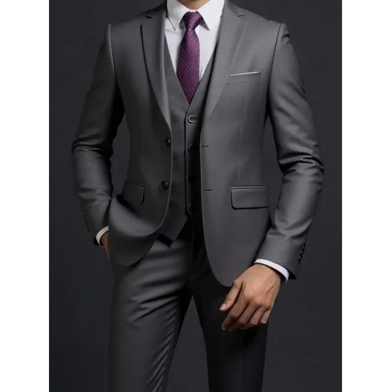Terno (blazer + colete + calças) masculino elegante cavalheiro negócios estilo britânico cor sólida banquete anfitrião casual terno de casamento
