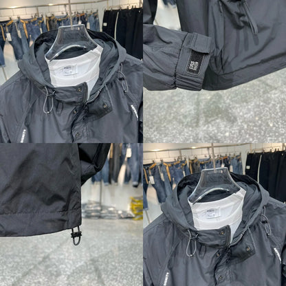 Men's Fashion Long Sleeve Hooded Jacket Casual Outerwear with Zipper Pockets Outdoor Work Jacket Bomber Baseball Jacket