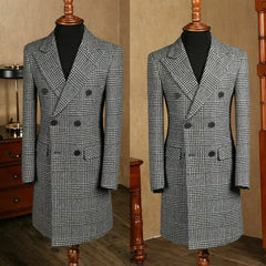 Outono inverno houndstooth casaco longo masculino duplo breasted jaqueta clássica para casamento formal blazers noivo negócios smoking