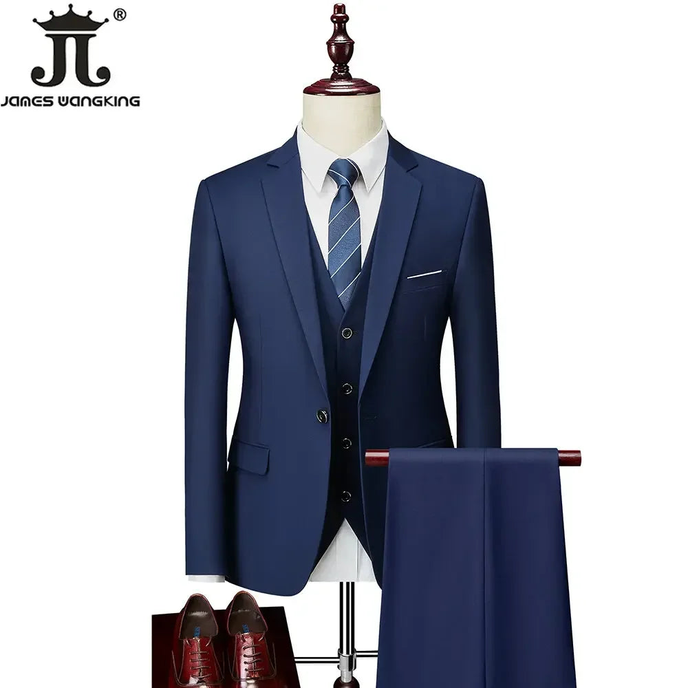 M-6XL 15 Cores (Jaqueta+Colete+Calças) Trajes Formais para Escritório Masculinos Vestido de Casamento para Noivos Vestido de Festa Terno de Cor Sólida