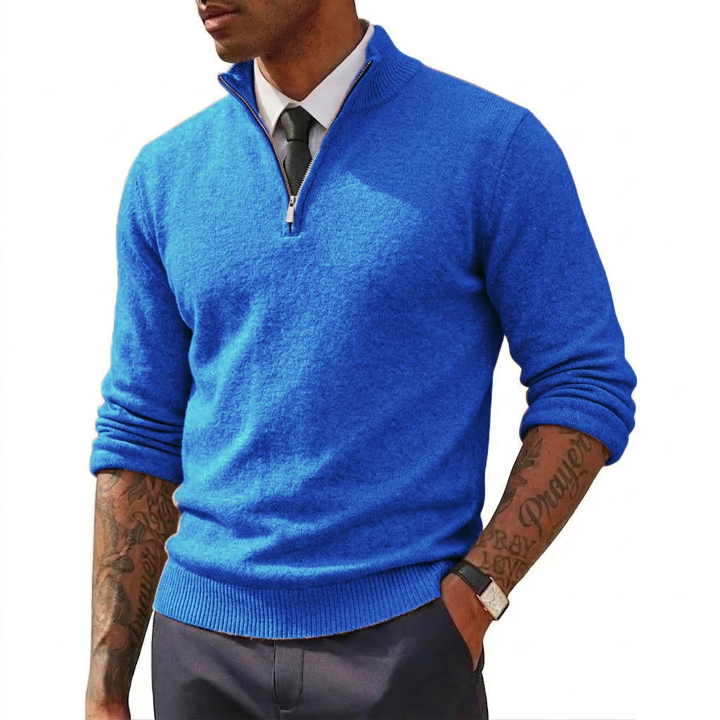 Novos Suéteres Masculinos com Zíper na Gola, Slim Fit, Leves, Gola Alta, Pulôver Casual com Zíper, Suéteres Polo de Manga Longa, Streetwear