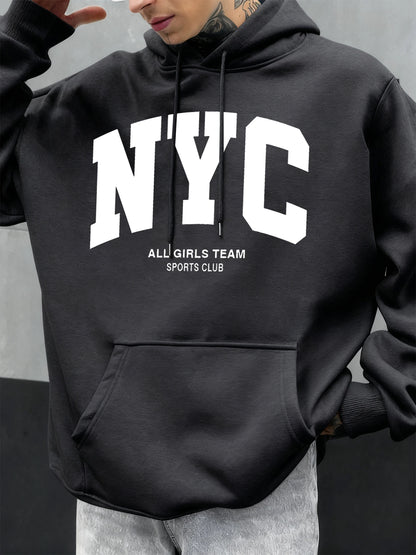 New York City Letter Eye-Catching Printed Man Hoodies Soft Casual Hoody Autumn Sportswear Fleece Hip Hop Tops Fashion Clothing