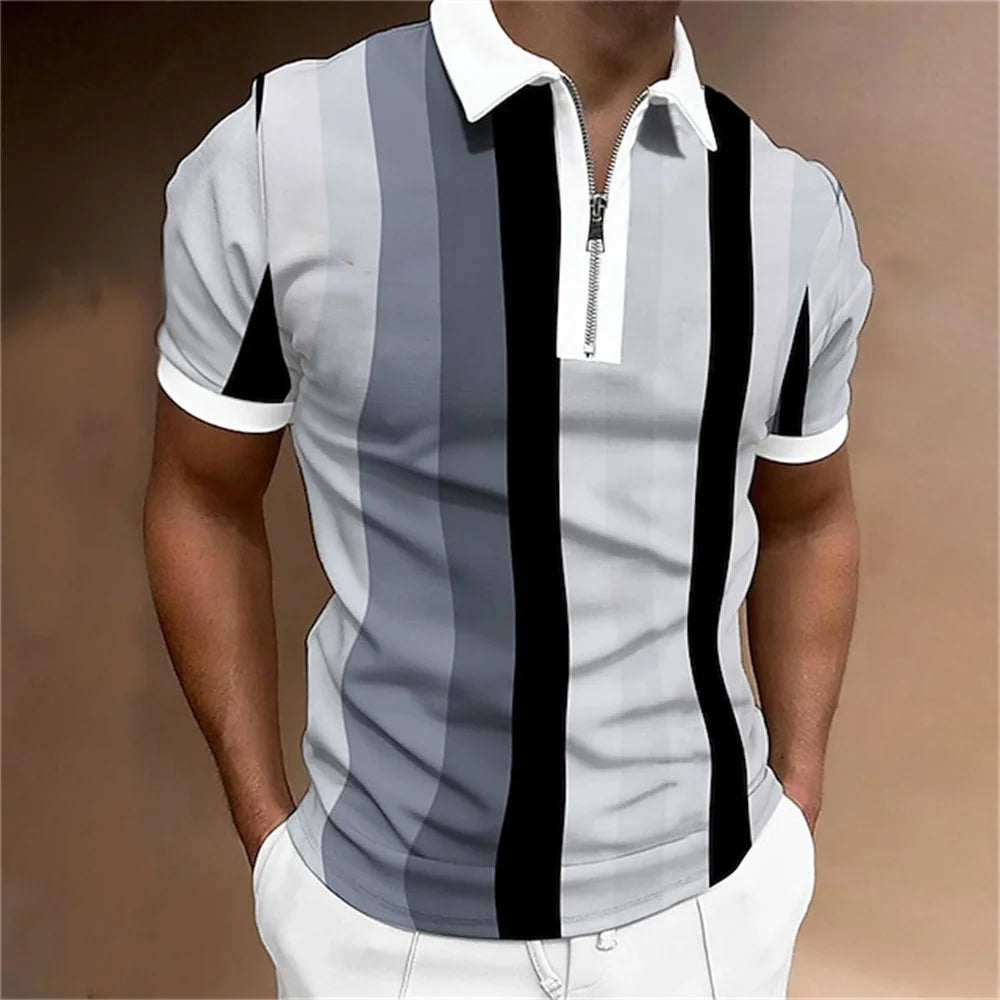 Camisa polo masculina listras manga curta camiseta masculina respirável topos negócios turn down collar streetwear marca de luxo alta qualidade
