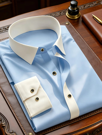 FGKKS Camisa Masculina Preta Brand New High Street Patchwork Manga Longa Inteligente Casual Elástico Homem Camisas de Vestido de Negócios