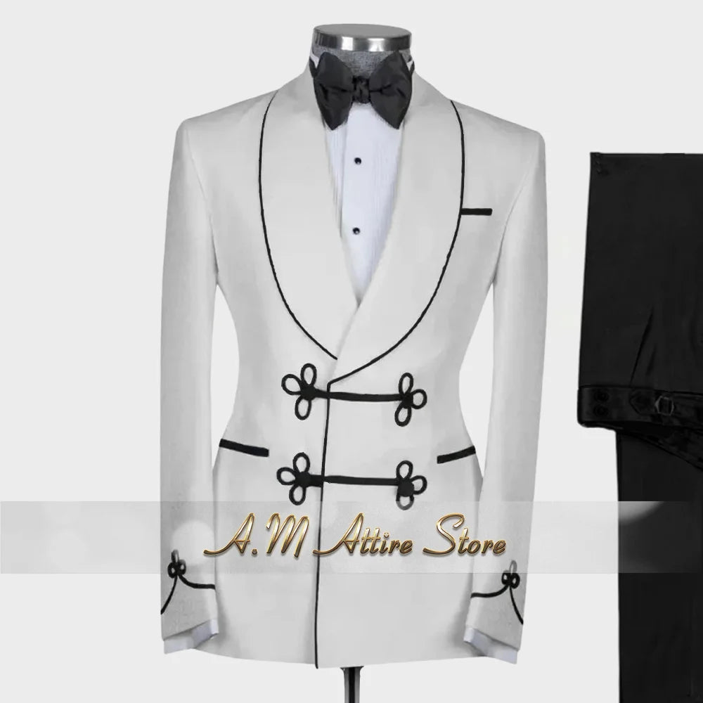 Ternos extravagantes masculinos, conjunto de 2 peças, xale, lapal, botão floral, jaqueta, calças, ajuste fino para casamento, coquetel, bola, jantar, vestido de festa, presentes