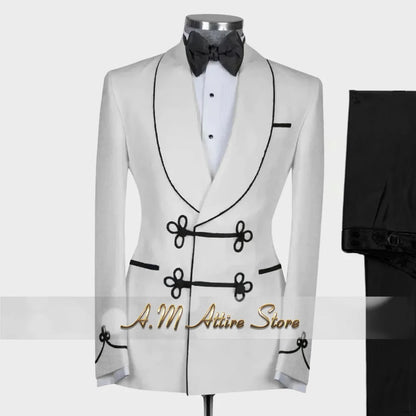 Ternos extravagantes masculinos, conjunto de 2 peças, xale, lapal, botão floral, jaqueta, calças, ajuste fino para casamento, coquetel, bola, jantar, vestido de festa, presentes