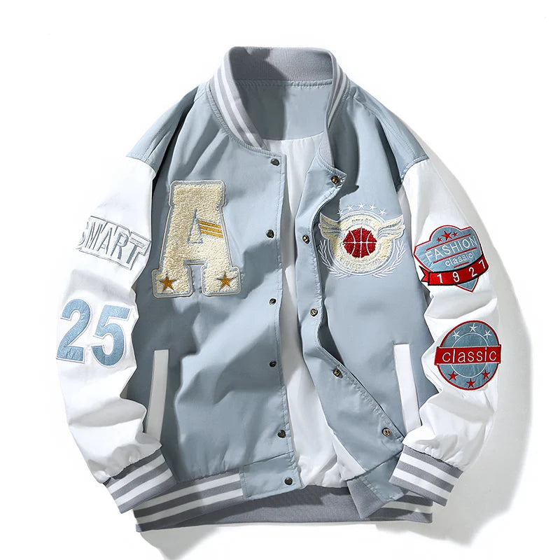 Nova Jaqueta de Beisebol Varsity Masculina Hip Hop Harajuku com Letras em Patchwork Streetwear Feminina Unissex Casacos Universitários