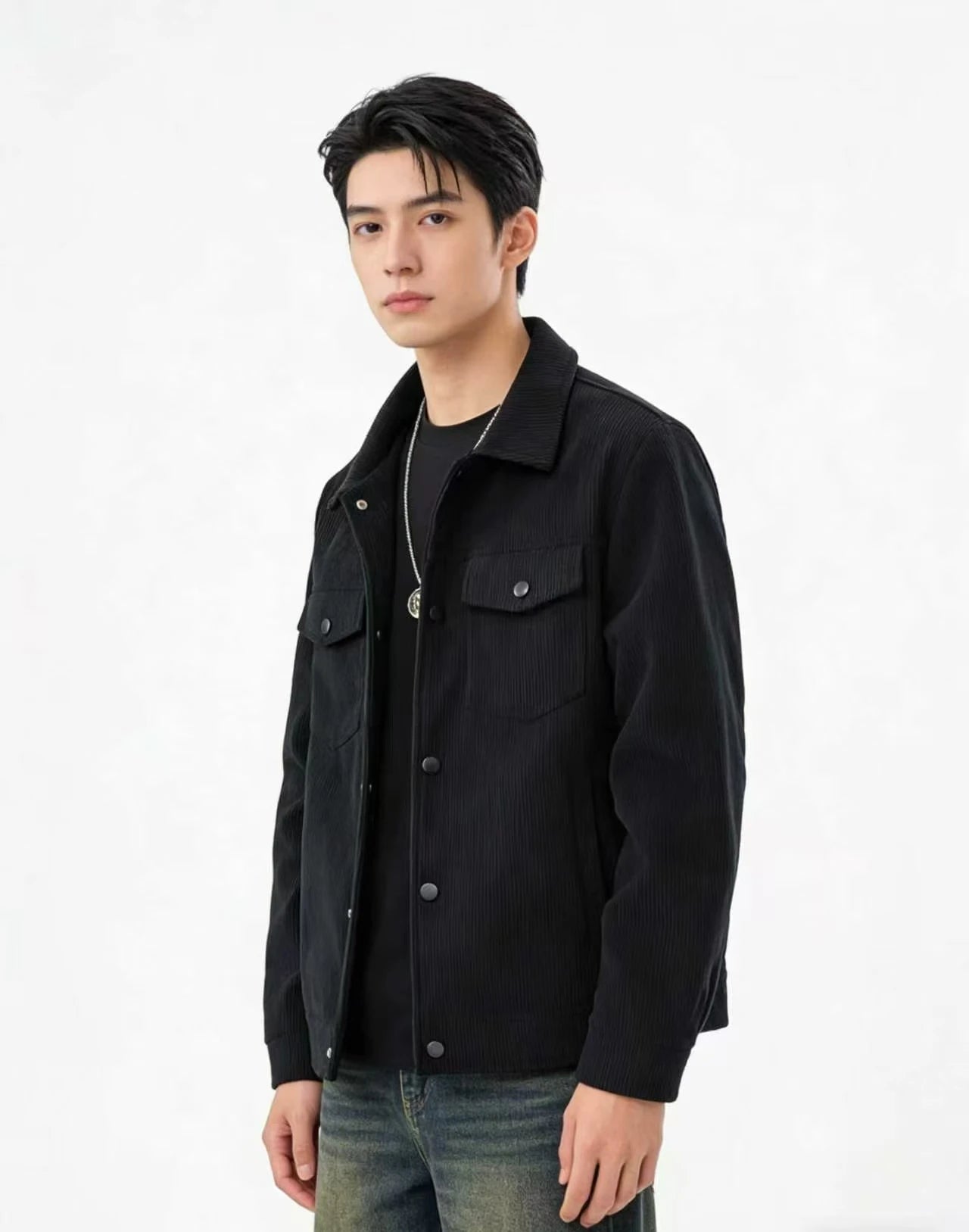 Jaqueta casual masculina ao ar livre cor pura gola abotoada outono inverno 2025 moda estilo moderno para homem