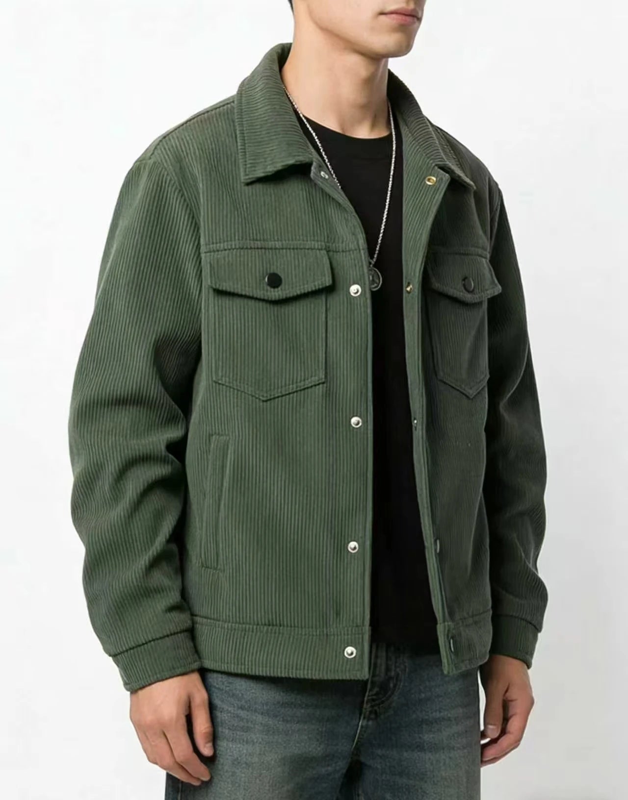 Jaqueta casual masculina ao ar livre cor pura gola abotoada outono inverno 2025 moda estilo moderno para homem