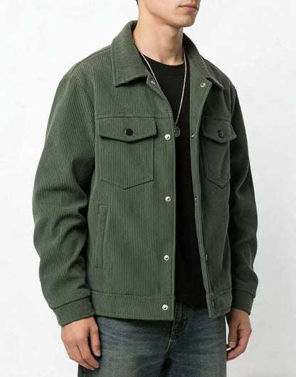 Jaqueta casual masculina ao ar livre cor pura gola abotoada outono inverno 2025 moda estilo moderno para homem