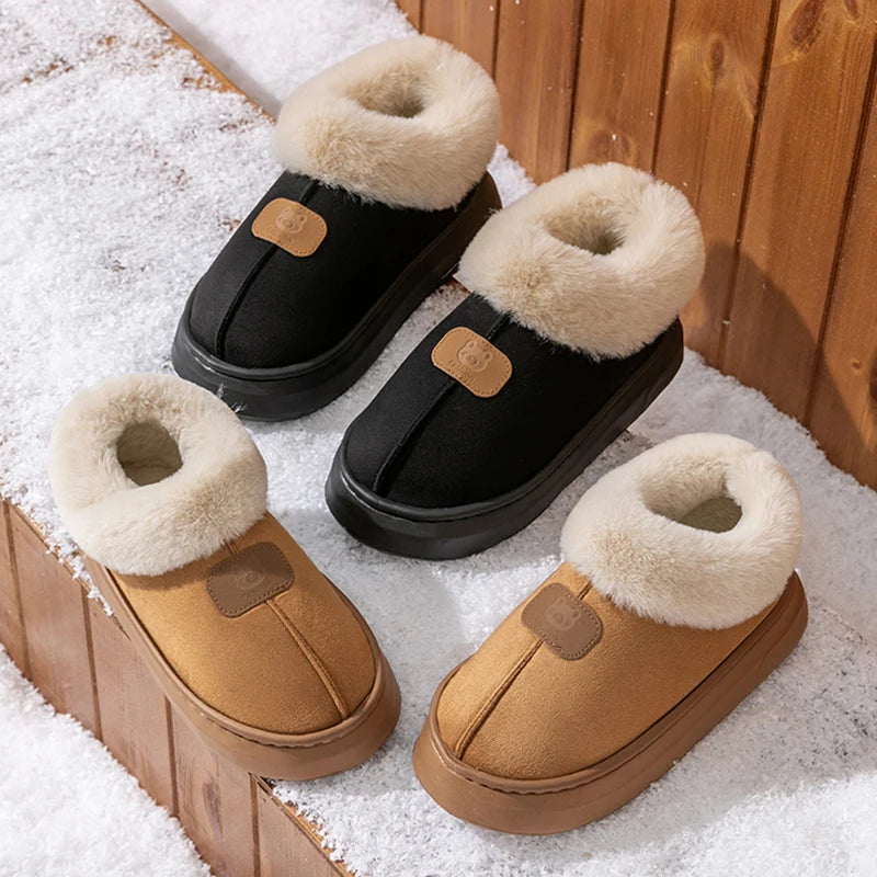 Inverno feminino chinelos internos quente sola grossa sola macia confortável ao ar livre antiderrapante botas de neve moda quarto casa sapatos