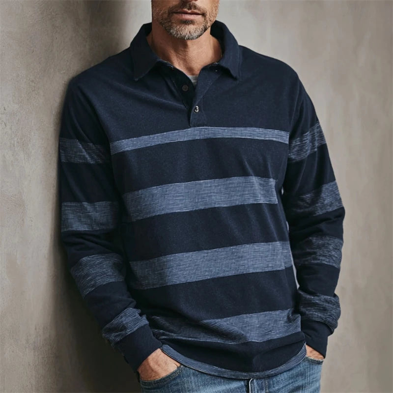 Simple Fashion Striped Graphic Polo Shirts For Men Casual Retro 3D Printed Long Sleeve Golf Polo Loose Daily Wear Business Tops