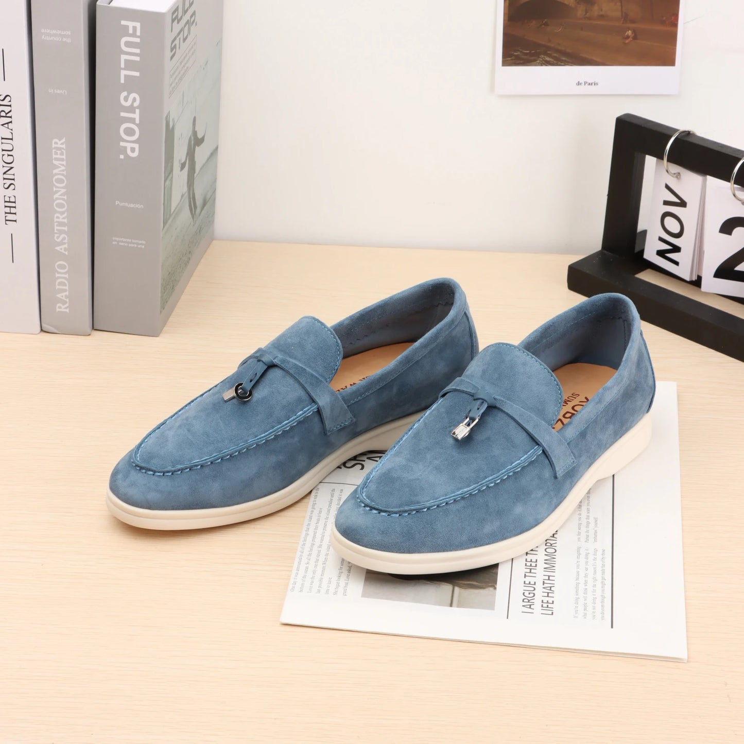 Mocassins Femininos de Camurça Sem Logo, Design de Luxo, Sapatos Casuais Confortáveis para Mulheres, Calçados Planos para o Verão
