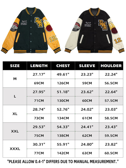 Jaqueta Vintage Masculina Estilo Varsity Racing Letterman Casaco de Beisebol Streetwear com Mangas de Couro Sintético