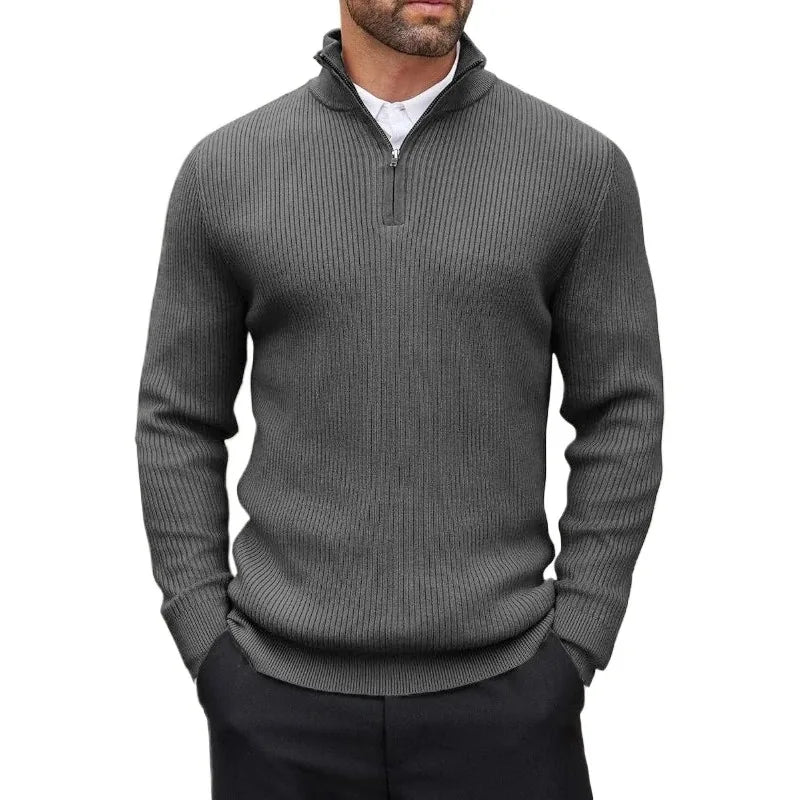 Outono masculino quarto zip pulôver vestido fino camisola mock pescoço suéteres casuais manga longa pullovers outerwear inverno quente topos