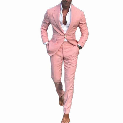 Blazer calças conjunto rosa ternos masculinos para casamento 2025 noivo smoking fino ajuste melhor homem formal festa terno masculino 2 peça traje homme