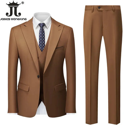 Conjunto de Terno Masculino de 3 Peças (Blazer + Colete + Calça) Tamanhos EUA XXS-3XL, Cor Sólida, Estilo Boutique, para Negócios Oficiais, Casamentos e Festas