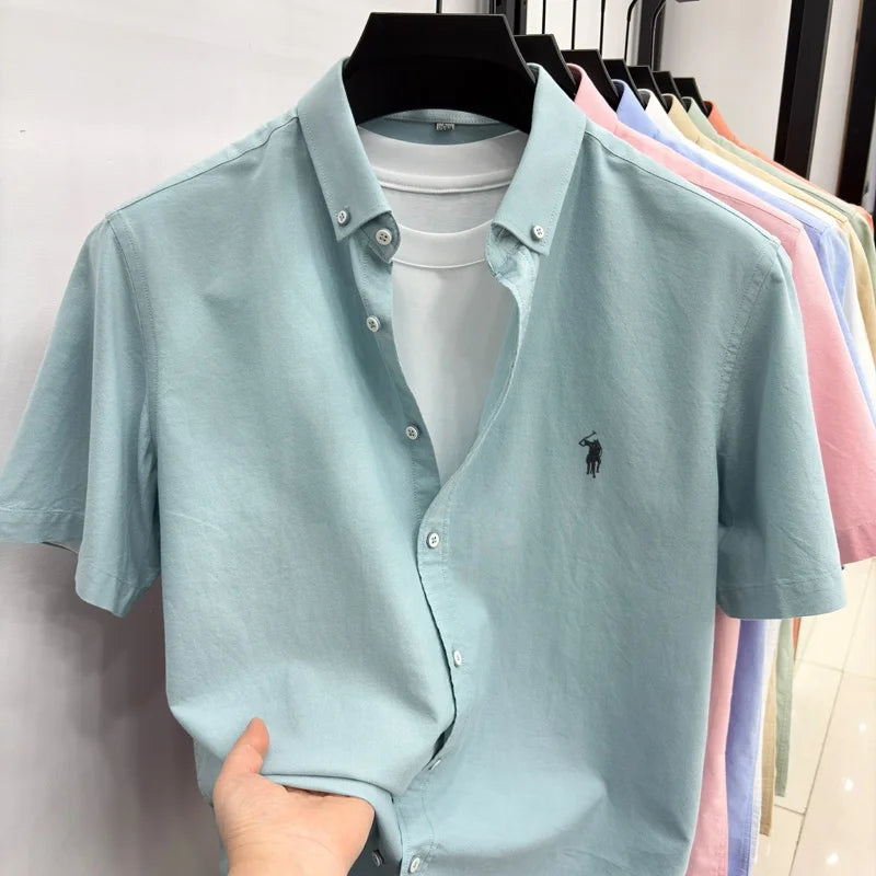 Camiseta masculina 100% algodão puro manga curta nova com bordado Paul Pony de marca de alta qualidade casual para negócios moderna e respirável