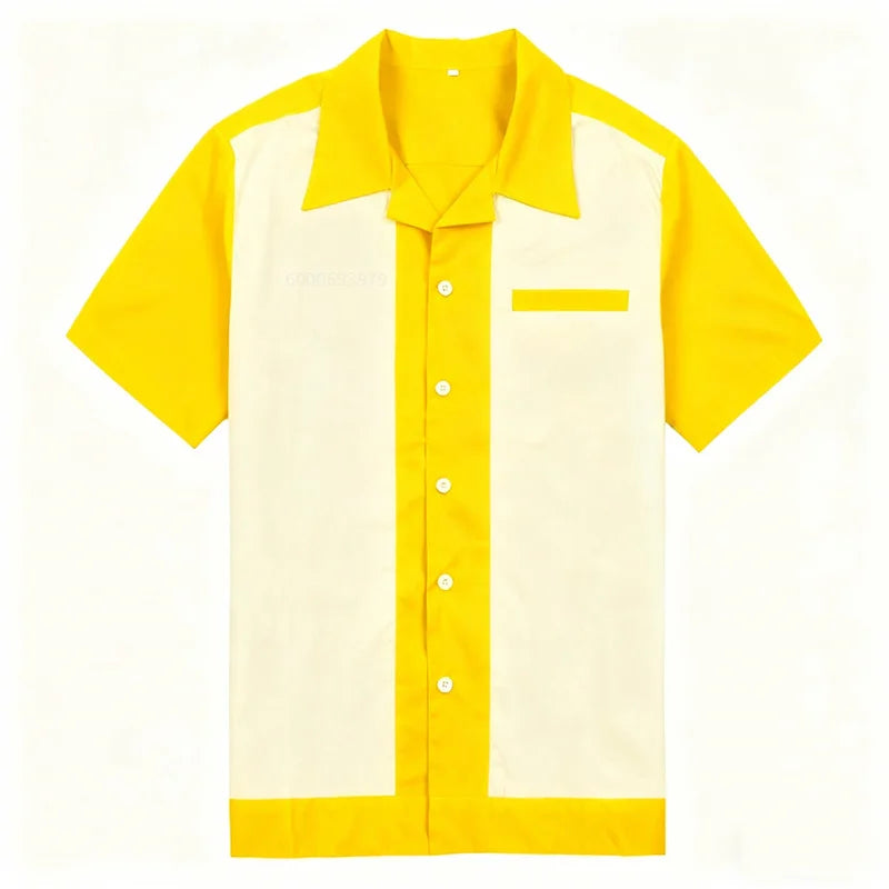 Camisa casual masculina de manga curta com lapela de boliche, camisa esportiva diária, roupas de clube confortáveis e respiráveis, entrega rápida