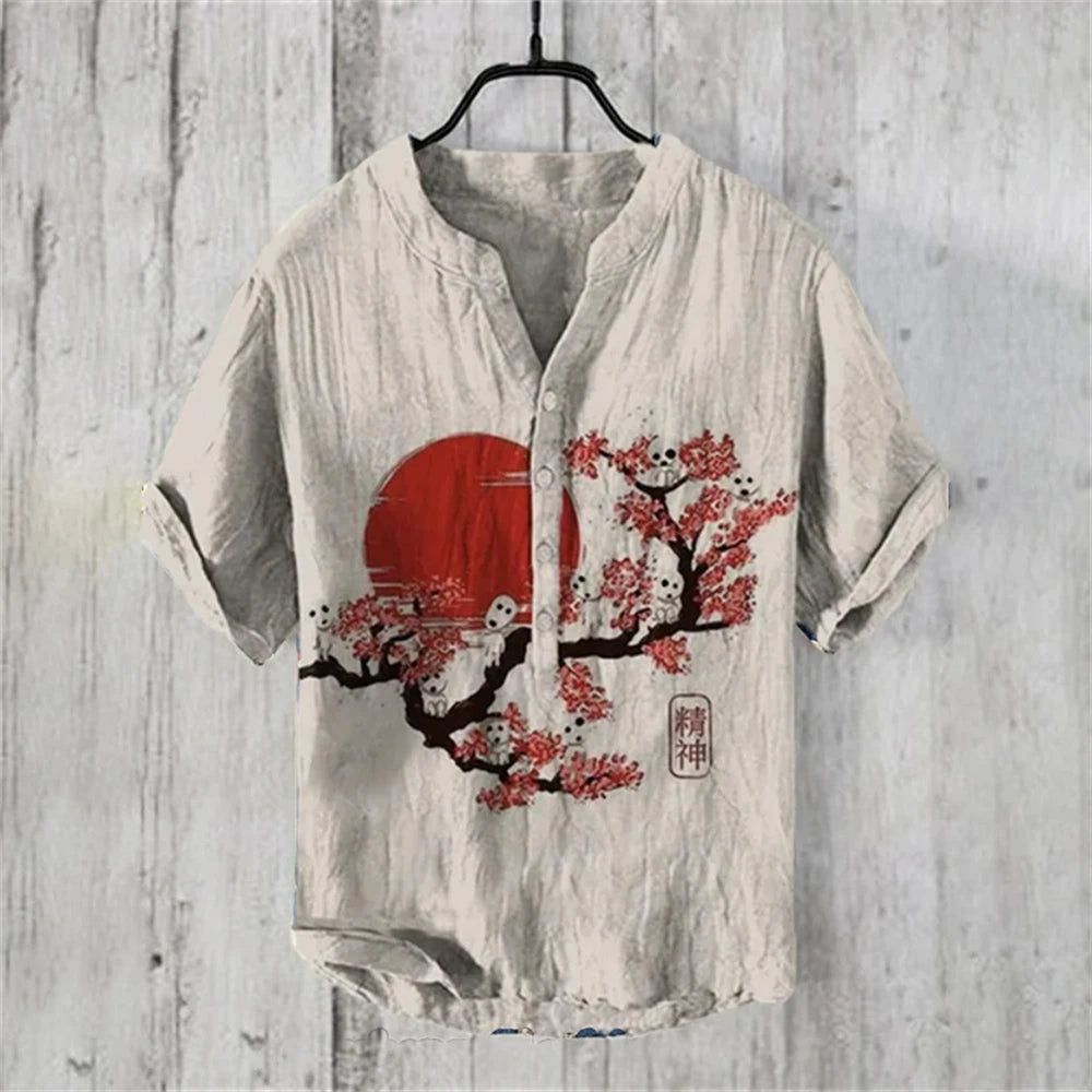 Camisa Polo Masculina de Manga Curta com Estampa de Carpa Japonesa Retro Ukiyo-E, Confortável e de Alta Qualidade