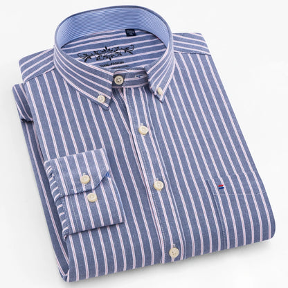 Camisa masculina de manga comprida oxford com botão no peito esquerdo confortável outono inverno ajuste regular casual versátil moda