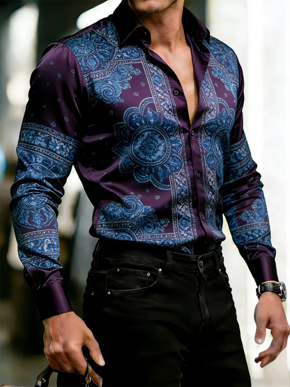 Nova camisa masculina de manga comprida com estampa 3D de trevo, padrão de alta qualidade, casual, com gola.