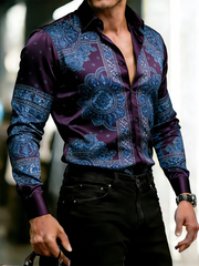 Nova camisa masculina de manga comprida com estampa 3D de trevo, padrão de alta qualidade, casual, com gola.