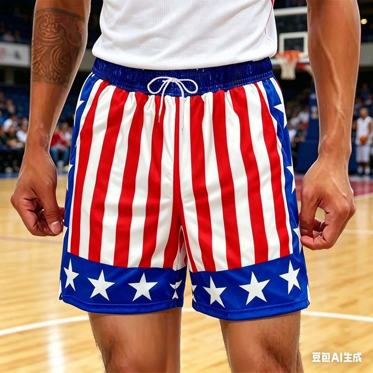Shorts Estampados com Estrelas Vermelhas, Brancas e Azuis, Shorts Patrióticos, Estilo Americano, Shorts de Verão Oversized para Uso Diário