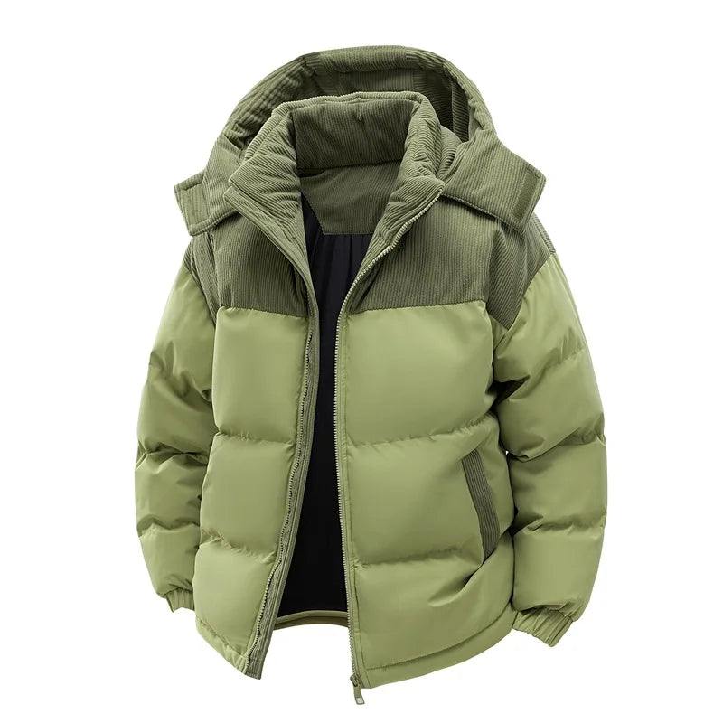 Casaco de Inverno Masculino KIDWHXR, Parka Acolchoada Quente com Capuz, Jaqueta Casual Solta com Bolso e Zíper, Manga Longa