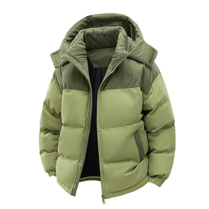 Casaco de Inverno Masculino KIDWHXR, Parka Acolchoada Quente com Capuz, Jaqueta Casual Solta com Bolso e Zíper, Manga Longa