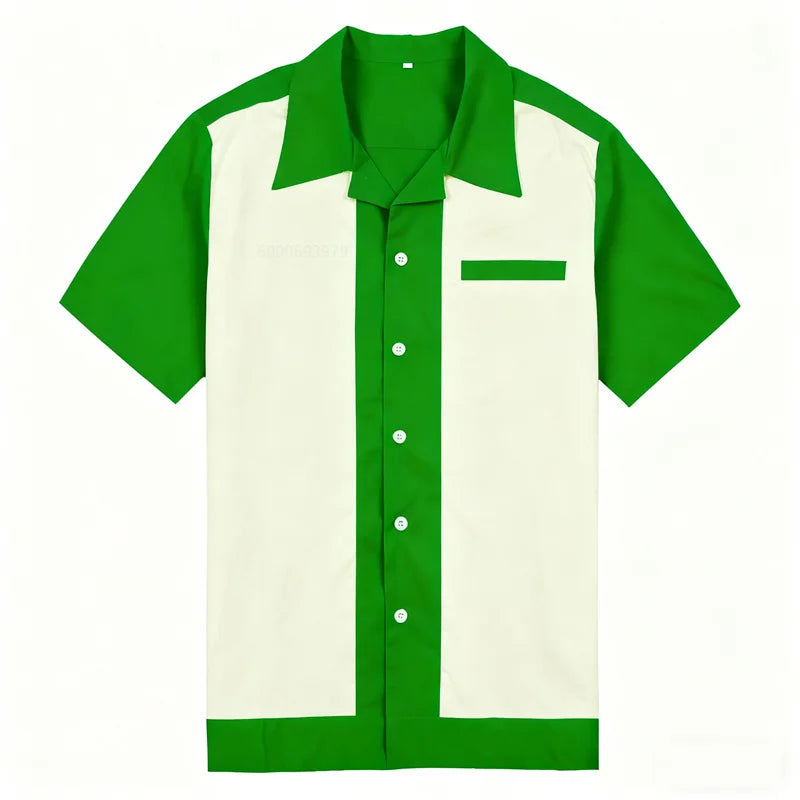 Camisa casual masculina de manga curta com lapela de boliche, camisa esportiva diária, roupas de clube confortáveis e respiráveis, entrega rápida