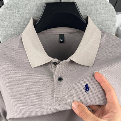 Camisa Polo Masculina de Manga Curta 100% Algodão Puro de Marca de Luxo, Coleção Verão 2026, com Bordado de Pônei, Estilo Golfe e Casual