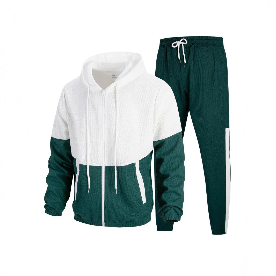 Men Sets Long Sleeve Coats Cardigan Zipper Outerwear Hooded Jackets Ankle Length Pants Loose Fit Two Pieces Spring Casual