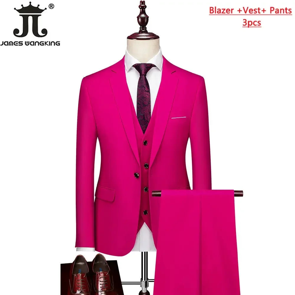 M-6XL 15 Cores (Jaqueta+Colete+Calças) Trajes Formais para Escritório Masculinos Vestido de Casamento para Noivos Vestido de Festa Terno de Cor Sólida