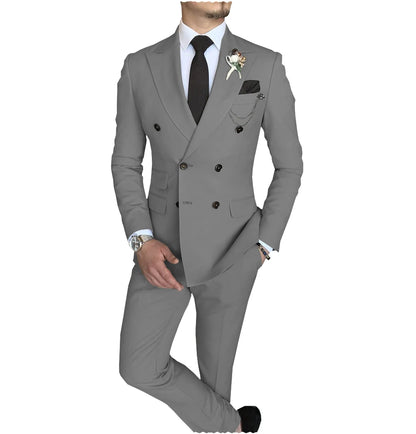 Terno slim fit trespassado masculino, jaqueta Peak Lapel, casual de negócios, blazer e calça de casamento, 2 peças