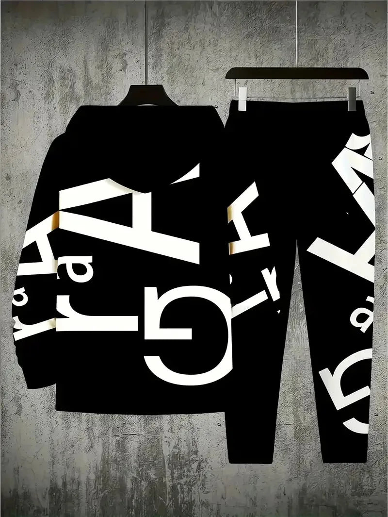 O novo conjunto masculino para primavera e outono de 2025 apresenta uma estampa de letras 3D casual elegante e confortável