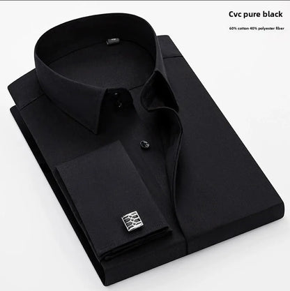 Qualidade masculina abotoaduras francesas camisa botão escondido camisa masculina manga longa casual fino ajuste manguito camisas de vestido (abotoaduras incluídas)