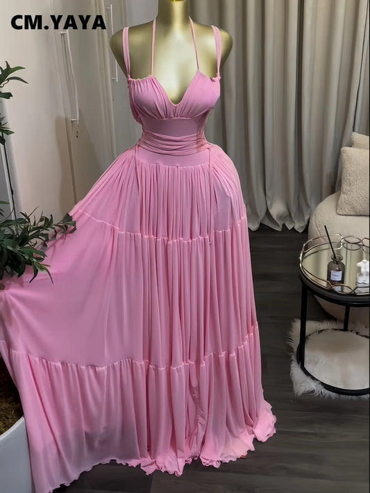 CM.YAYA 2026 Novo Vestido Longo Maxi Feminino Halter Sem Alças para Verão, Festa, Aniversário, Praia, Sexy, Férias