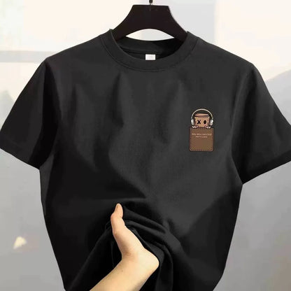 Camiseta masculina de algodão com estampa simples, estilo vintage americano, modelagem ampla, manga curta, gola redonda, unissex.