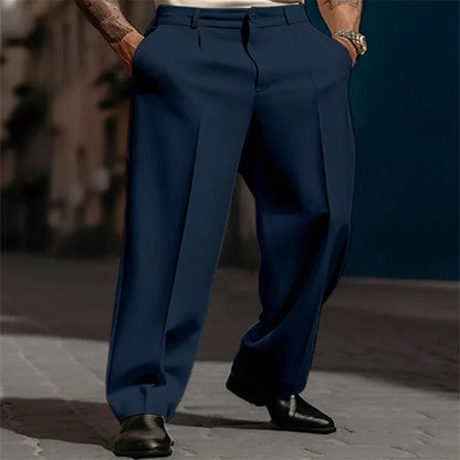2023 masculino suporte bolso elegante calças de perna larga sólido branco festa de casamento calças plus size moda masculina botões até terno calças