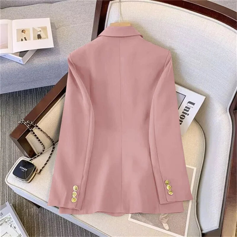 escritório duplo breasted ternos define feminino coreano novo manga longa blazer jaquetas conjunto ol cintura alta calças retas outfit