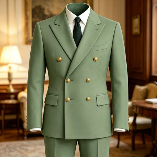Terno de Casamento Transpassado Slim Fit para Baile de Formatura, Conjunto Formal de 2 Peças (Blazer e Calça) para Convidados, Noivos, Festas e Banquetes