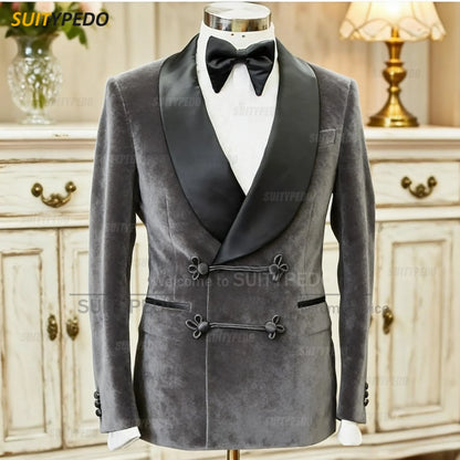 Elegante xale lapela blazers para homens moda outono inverno terno jaqueta breve trabalho de escritório smoking casaco 1 peça formal vestido de noite