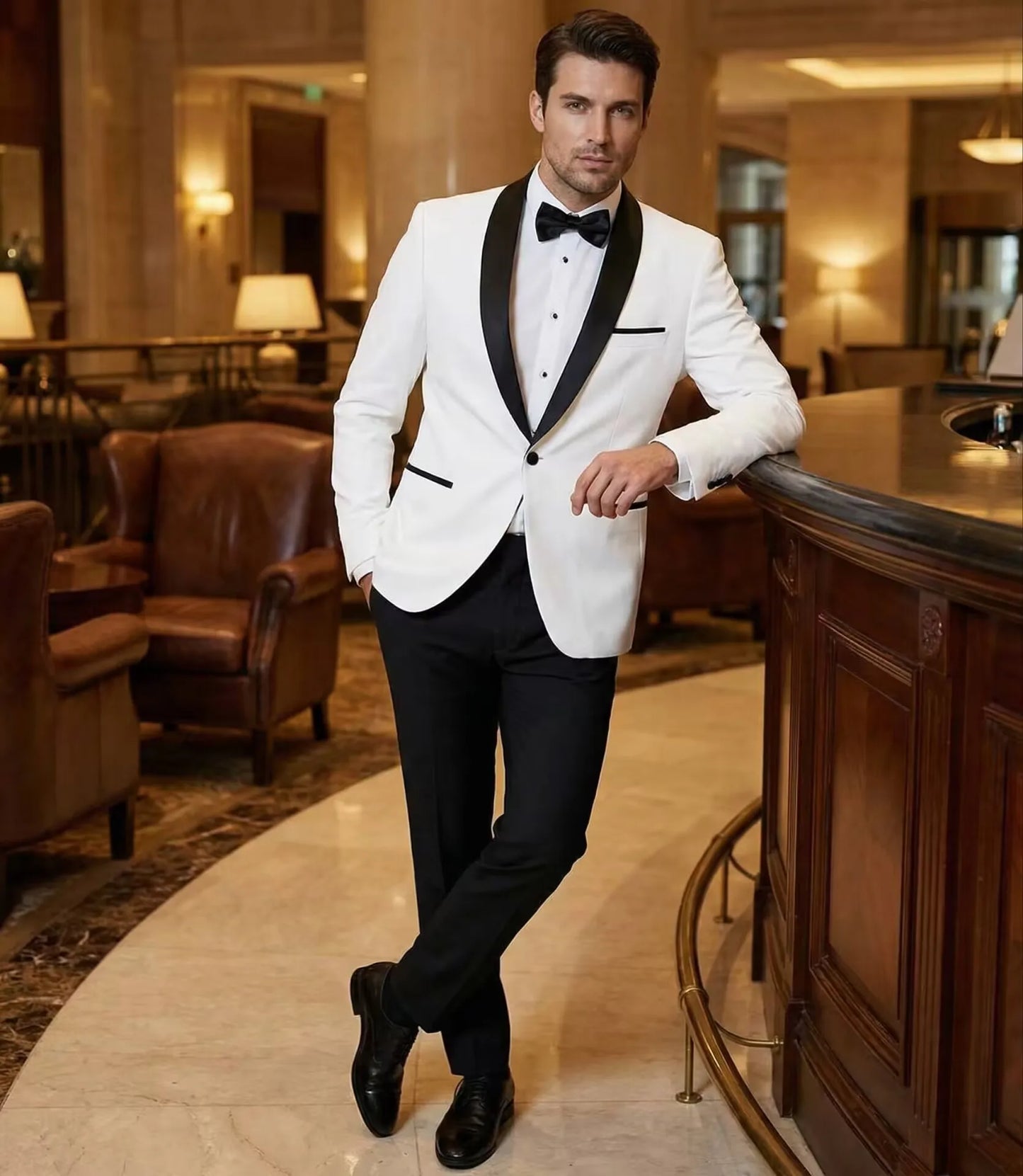 Elegante Terno Masculino Branco Slim-Fit de Duas Peças com Jaqueta de Botão Único e Calça para Casamento, Festa e Negócios
